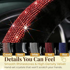 Bling Steering Wheel Cover Fluffy Red Rhinestone for Women Girls | Diamond Elastic Car Steering Wheel Accessories Sparkling Fur Steering Wheel Protector Winter Warm Universal Fit 14"-15"