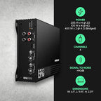 EPICFOUR 4-Channel Amplifier Car Audio 800W RMS, Compact Digital Class D, High/Low Pass Crossover, RCA Line Level Inputs for Aftermarket Radios, Epicenter Link, Smart Auto Protection