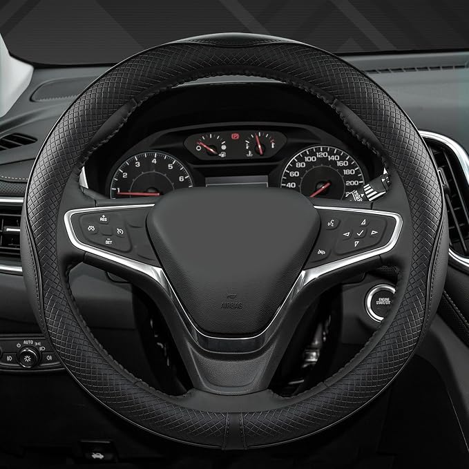 Customized Auto Car Steering Wheel Cover for Chevy 14.5-15 inches, Steering Wheel Cover for Chevrolet(Black Line-Standard Size)
