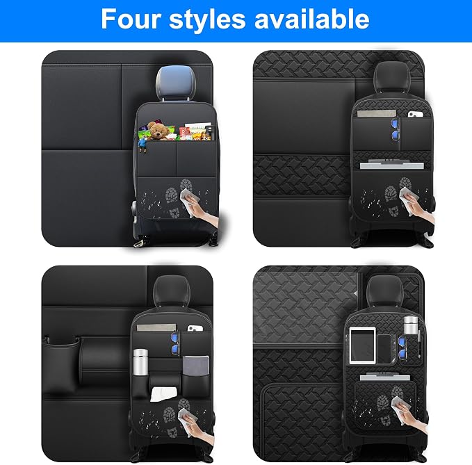Car Kick Mats Back Seat Protector for Toyota Grand Highlander 1 Pair Black | Faux leather kick mats protect Toyota Grand Highlander back seats from kids' shoes Dirt, and scuffs Waterproof and stain