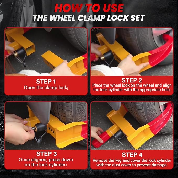 2 Pack Trailer Wheel Lock | Heavy Duty Anti Theft Wheel Clamp Lock with 3 Keys Adjustable Security Tire Lock Fits 7-11" Width Tyres, Great Deterrent for Trailers Car SUV Boats ATVs