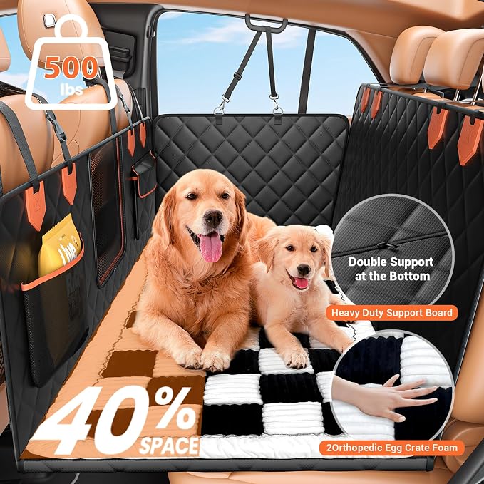 Hard Bottom Car Seat Cover for Dog swith Removable Soft Blankets,Scratch-Proof and Anti-Slip Car Dog Hammock for Large Dogs White for Car, SUV