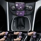 Bling Diamond Leather Car Seat Covers 11 PCS, Sparkly Rhinestone Steering Wheel Cover Glitter Cute Interior Car Accessories Sets Seat Belt Cushion Cup Holder Coaster Women Girl, Violet Purple
