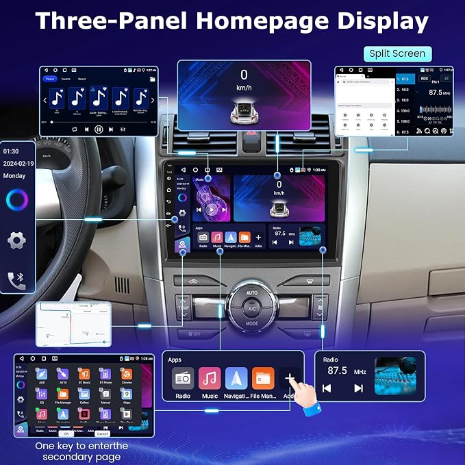 [4+64G] Android Radio for Toyota Corolla 2009-2013 - 9 inch IPS 1280 * 720P Touchscreen Corolla Stereo - Wireless Carplay and Android Auto, WiFi, GPS, Custom Homepage, Mirror Link + AHD Backup Camera