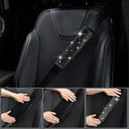 11 PCS Bling Diamond Car Accessories for Women, Sparkly Rhinestone Steering Wheel Cover, Bling Seat Belt Cushion, Glitter Shift Knob Cover, Car Cup Holder Coaster, Cute Interior Sets Black