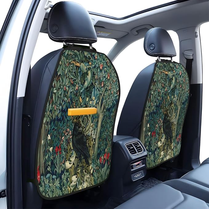 William Morris Forest Animals Raven On Acanthus Leaves Blue Green Floral Car Seat Back Kick Protectors Kick Mats With Storage Pockets For Vehicles To Protect From Dirt Mud Scratches 2 Pack