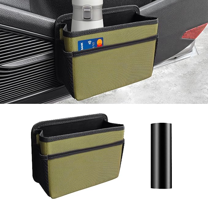 Car Trash Can, Foldable Mini Vehicle Trash Bin Garbage Organizer Holder, Waterproof Hanging Mini Auto Dustbin Accessories Storage Container for Vans, SUVs (military green)