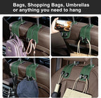 CoBak Purse Hook for Car - Universal Premium Stitched Leather and Aluminum-Magnesium Alloy Double Car Seat Back Storage Hook for Purses, Handbags, Bags (2 Pack),Emerald