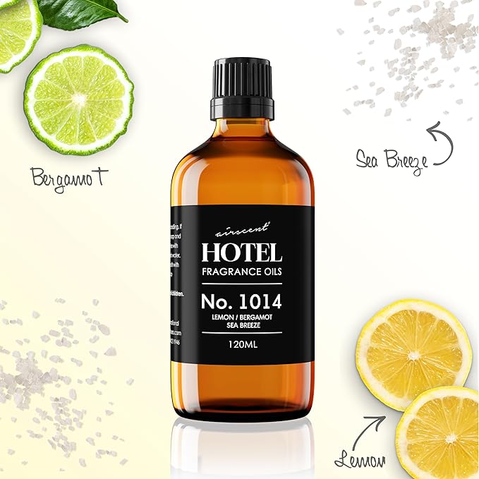 Hotel Diffuser Oil No. 1014 - Iconic 5-Star Hotel Blend - 120 mL | Lemon Bergamot Sea Breeze - Coastal Blend - Fragrance Oil for Ultrasonic and Waterless Diffusers and Crafting
