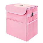 Car Trash Can Bin with Lid - Collapsible Car Garbage Can with Storage Pockets-Pink Mini Leakproof Vehicle Trash Bag-Small Automotive Organizers and Storage for Back/Front Seat SUV Truck Accessories