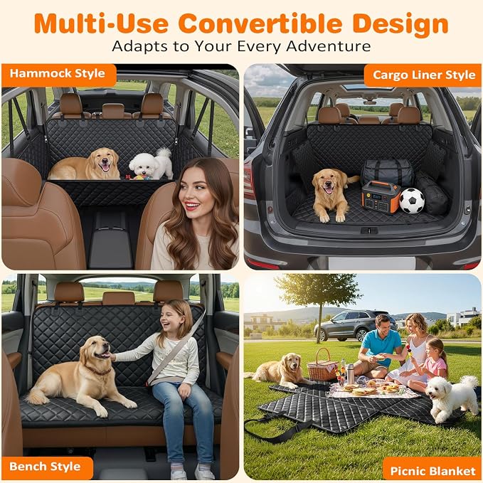 900D Heavy Duty Scratch Proof Dog Car Seat Cover for Pets 100% Waterproof Seat Cover Hammock Nonslip Durable Soft Back Seat Covers for Cars and SUVs