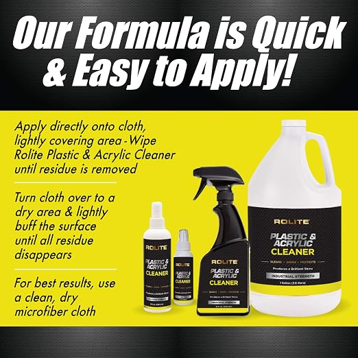 Rolite Plastic & Acrylic Cleaner, 4 fl. oz., High Shine Protectant & Polish for Nonporous Surfaces, Streak-Free Formula for Windshields, Windows, Headlights, Automotive Detailing