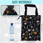 Car Garbage Bag Blooming Botanical Plants Drawstring Car Trash Bag Hanging for Back Seat with Adjustable Buckle Canvas Vehicle Trash Can Easy-to-Install