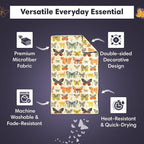 Microfiber Hand Towel & Washcloth Set of 2 - Double-Sided, Waffle Weave, Super Absorbent, Lint-Free, Fast Drying - for Bathroom, Kitchen, Car, and Window Cleaning (Wings & Flower Farm - Purple/Cream)
