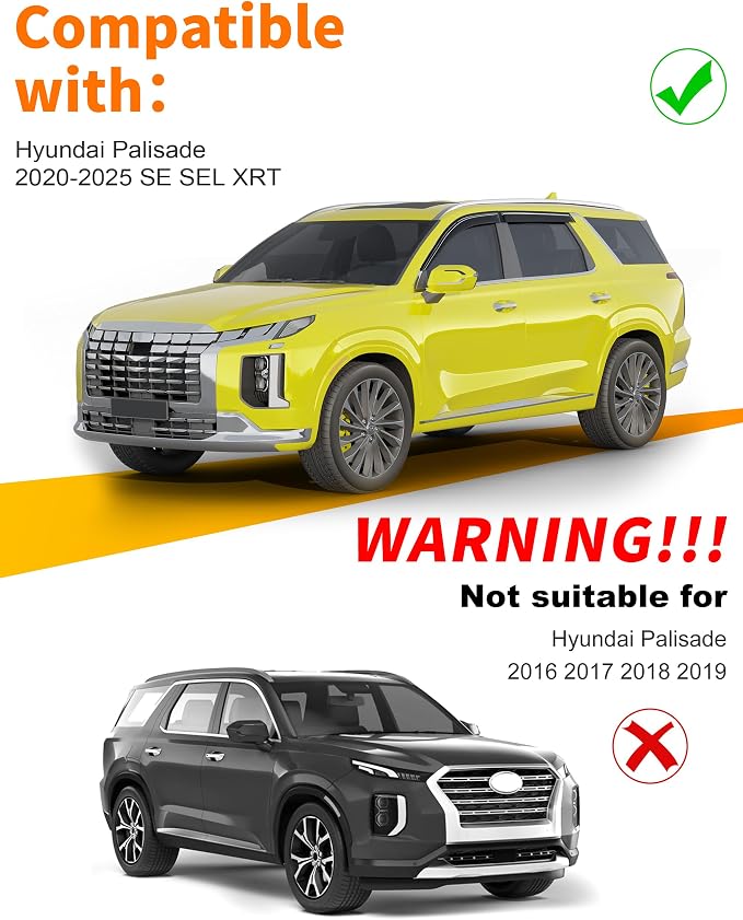 Extra-Thick Window Rain Guard for Hyundai Palisade 2020-2025 SE SEL XRT Rain Guards Tape-on Side Window Visors Low Profile Vent Visor Window Deflectors Vent Shades Car Accessories