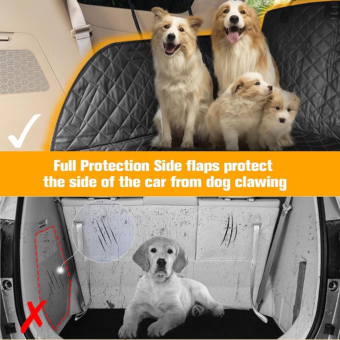 SUV Cargo Liner for Dogs, PU Leather Waterproof Pet Cargo Cover for SUVs Sedans Vans with Bumper Flap Protector, Scrachproof Non-Slip Large Size Dog Seat Mat Universal Fit
