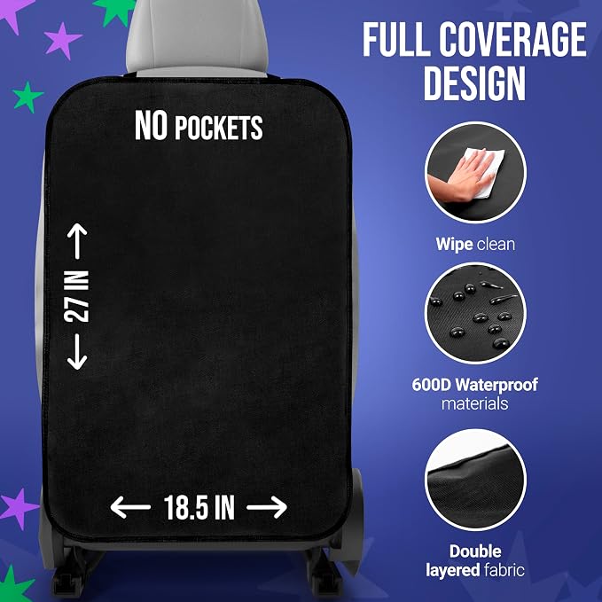 2 Pack Kick Mats Back Seat Protector - Backseat Car Organizer for Kids, Car Storage Organizer, Back Seat Cars Organizers, Cars Organizers Backs Seats, Travel Accessories, No Pockets