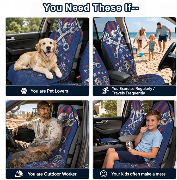 Car Seat Towel Cover 2 Pack for Front Seats, Sweat Absorbent Car Seat Protector with Non-Slip Backing, Waterproof Towel Car Seat Covers for Runners, Gym, Swimming, Beach, Eagle Gear
