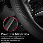 Wine Red Car Steering Wheel Cover, Nappa Leather, Bottom Color Blocking, Universal 14.5-15 Inch Leather Anti-Slip Breathable Auto Steering Wheel Covers for Men Women