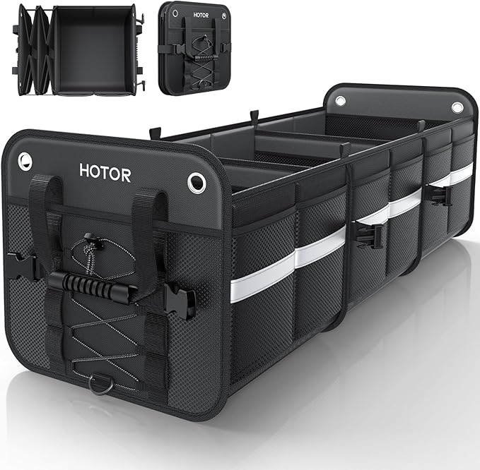 Trunk Organizer for SUV – Car Storage Box with Reflective Strips, Collapsible Car Organizer with Large Capacity, Essential Car Accessories for Truck, Van & Sedan, Black, 35.0" x 14.4" x 11.0"