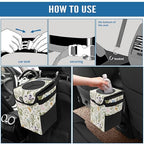 Car Trash Can with Lid Vintage Botanical Wildflowers Collapsible Reusable Leak-Proof Auto Garage Bag,Hanging Vehicle Car Accessories Interior Car Organizer