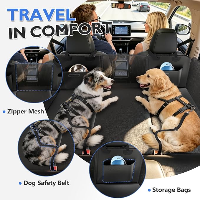 Truck Back Seat Extender for Dogs - Dog Seat Cover Back Seat for Trucks with Hard Bottom, Waterproof Anti Scratch Dog Travel Hammock for F150 RAM Silverado Sierra Tundra, Black