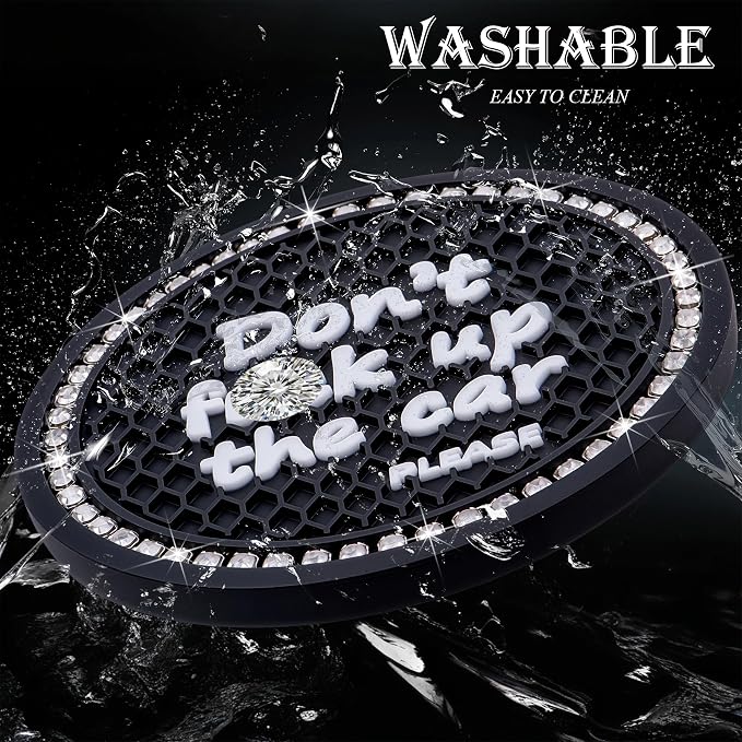 2PCS Bling Crystal Rhinestone Cup Holder Coaster – 2.75 Inch Anti-Slip Auto Insert Cup Coaster – Sparkling Interior Decor Accessories for Cars & Vehicles (Black & White)