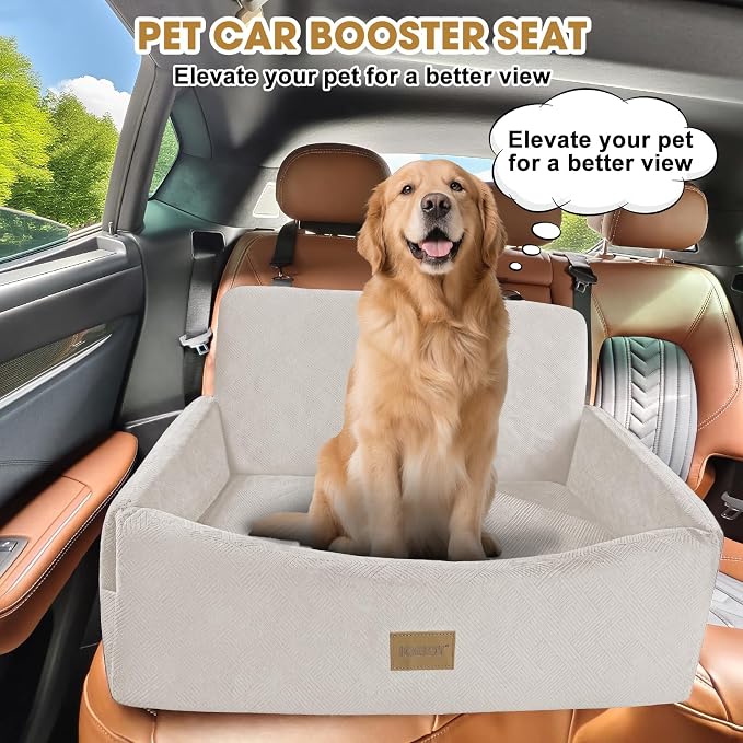 Dog Car Seat for Large Medium Sized Dogs Under 55 lbs, Dog Booster Seat for 2 Small Dogs with Detachable Washable Cover, Memory Foam Pet Car Seat with 2 Safety Belts and Storage Pockets