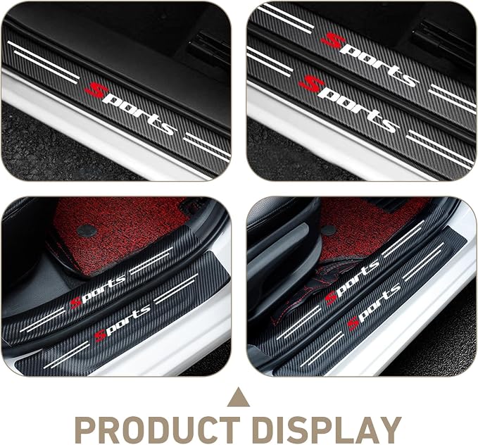 4 PCS Car Door Sill Protectors, Carbon Fiber Sport Threshold Guard Sticker, Anti-Scratch Door Edge Protection Decoration, Universal for Most Cars
