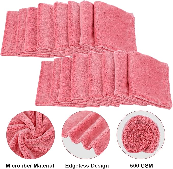30 Pcs 16 x 16 Inch Edgeless Microfiber Plush Towels for Cars Detailing Drying Wash Polishing Absorbent Cleaning Cloths, 500 GSM(Vivid Red)