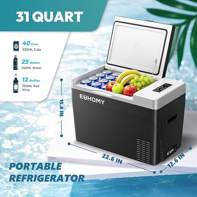 12 Volt Refrigerator, 31QT(29L) Compressor Electric Cooler APP Control, Car Fridge -4℉~68℉, Portable Refrigerator 12/24V DC 100-240V AC, Portable Freezer for Camping, Boat, Travel