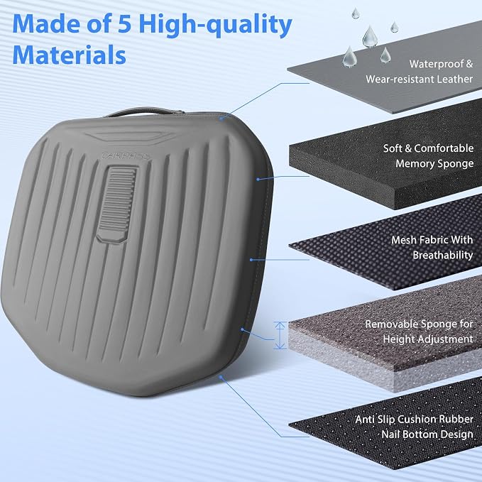 Premium Leather Car Seat Cushion, Comfort Memory Foam Driver Seat Cushion for Long Driving, Waterproof Non-Slip Seat Cushions for Cars, Truck, SUV, Office Chairs, Stadium, Gray ﻿