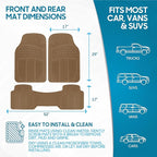 ProLiner Car Floor Mats for Cars Trucks SUV, 3-Piece All-Weather Heavy Duty Rubber Liners with Universal Trimmable Fit, Durable Waterproof Vehicle Auto Floor Mats with Capture Ridges Biege