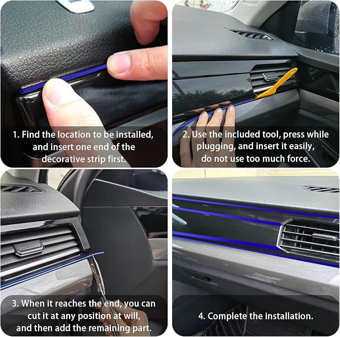 Car Interior Trim Strips,Universal 33ft Car Electroplating Decoration Styling Door Dashboard, Flexible Interior Trim Accessories with Installing Tool(Blue)