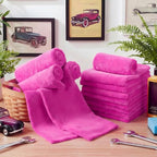 30 Pcs 16 x 16 Inch Edgeless Microfiber Plush Towels for Cars Detailing Drying Wash Polishing Absorbent Cleaning Cloths, 500 GSM (Fuchsia)