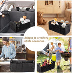 Car Trunk Organizer for SUV, Car Storage Organizer Collapsible Multi Compartment Container Box, Adjustable Car Accessories for Women/Men, Black