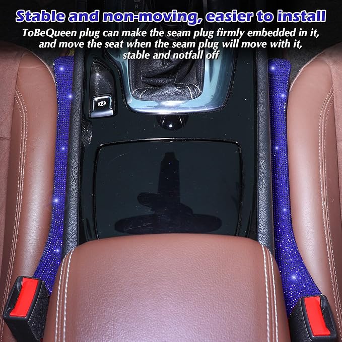 Bling Blue Car Seat Gap Filler 2 Pack Handmade Crystal Rhinestone Diamond Blue Gap Filler for Car SUV Truck Blue Bling Car Accessories for Women(Blue)