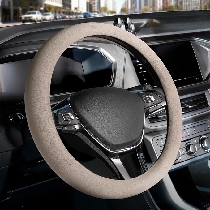 Winter Steering Wheel Cover, Microfiber Suede Car Steering Wheel Covers with Anti-Slip Lining, Breathable Elastic Car Steering Wheel Protector Soft, Universal Standard Size 14-15 inch
