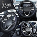 Coverado Nappa Leather Steering Wheel Cover Universal 14-15 Inch Anti-Slip Breathable Steering Wheel Protector Luxury Auto Decor for Men Women Blueline