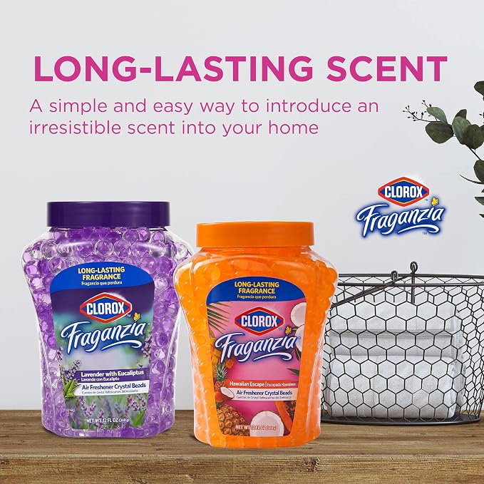 Fraganzia Crystal Beads Air Freshener, Long Lasting Room Deodorizer and Odor Eliminator Gel Beads to Freshen Home, Car, or Office, Island Escape Scent, 12 Fl Oz - 12 Pack