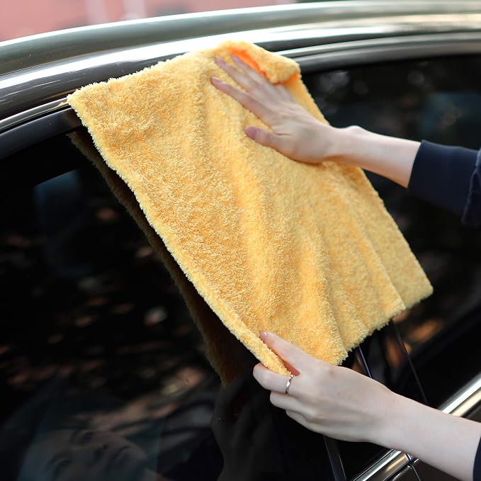 Microfiber Towels for Cars, Car Drying Wash Detailing Towel with Plush Edgeless Microfiber Cloth (Yellow)
