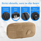 Car Sun Visor Organizer, Sunglass Holder and Storage Pocket, Card Cash Pouch with Multi-Pocket Net Zipper, Case Bag for License Pen Key, Auto Accessories for Truck, SUV, Van (Beige)