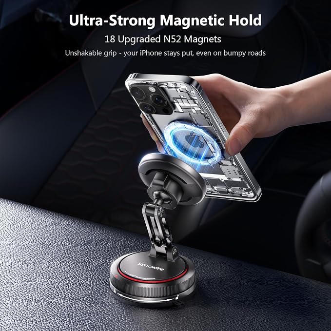 for MagSafe Car Mount [2-Axis Design] Nano Adhesive Gel + Suction Cup Magnetic Phone Holder for Dashboard & Windshield, 360° Adjustable for iPhone 17 16 15 14 13 12 11, Samsung, Carbon Fiber