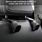 Headrest Hooks for Purses and Bags，Vehicle Back Seat Headrest Hanger Matching Cars Interior Genuine Leather Storage Holder Hook, 2 Pack, Black