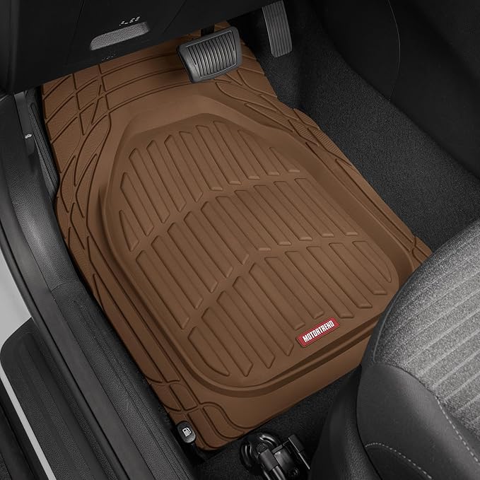 FlexTough Deep Dish All-Weather Floor Mats, Waterproof Trim-To Fit Mats for Cars, Trucks, SUVs - Universal Automotive Floor Liners, Car Accessories, Brown