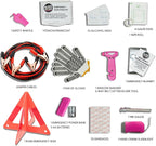 Supercharged Car Emergency Kit – 52-Piece Pink Roadside Safety Tools with Jumper Cables, Flashlight, Escape Tool & First Aid Essentials – Compact Travel Case for Women, New Drivers & Students