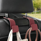 Leather Car headrest Hook for Purses and Bags (Red, 2pcs) | Leather wrap hook with Larger strap holder, friendly to your leather purse. Strong load up to 44lbs.