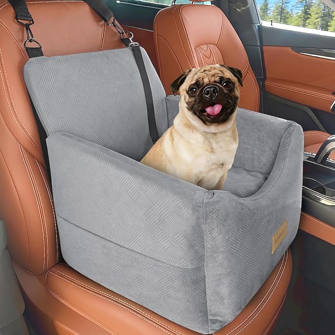 Dog Car Seats for Small Medium Dogs Under 35lbs, Dog Booster Seat with Detachable Washable Cover and Cushion, Memory Foam Pet Car Seat with Safety Belt and Storage Pockets (LG)