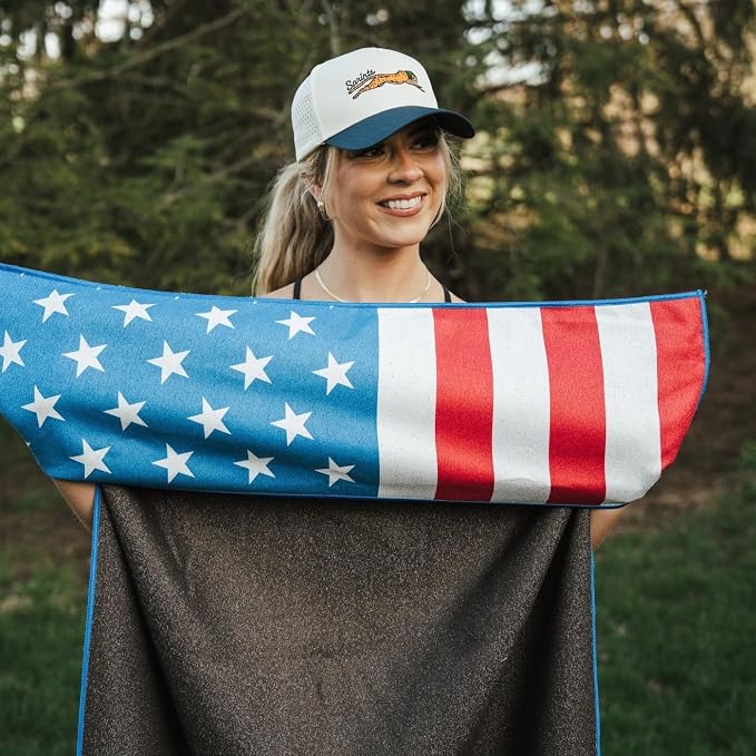 Athletic Running Towel, Full-Sized, Car Seat Cover - Performance Microfiber (American Flag w/Snaps)