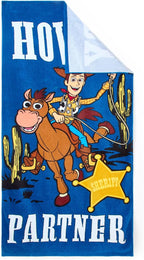 Store Official Woody Beach Towel with Woody & Bullseye Screen Art on Topside - Measures 29" x 58" - Soft & Absorbent for Pool or Beach - Bath Towels for Kids Who Love Toy Story Movies